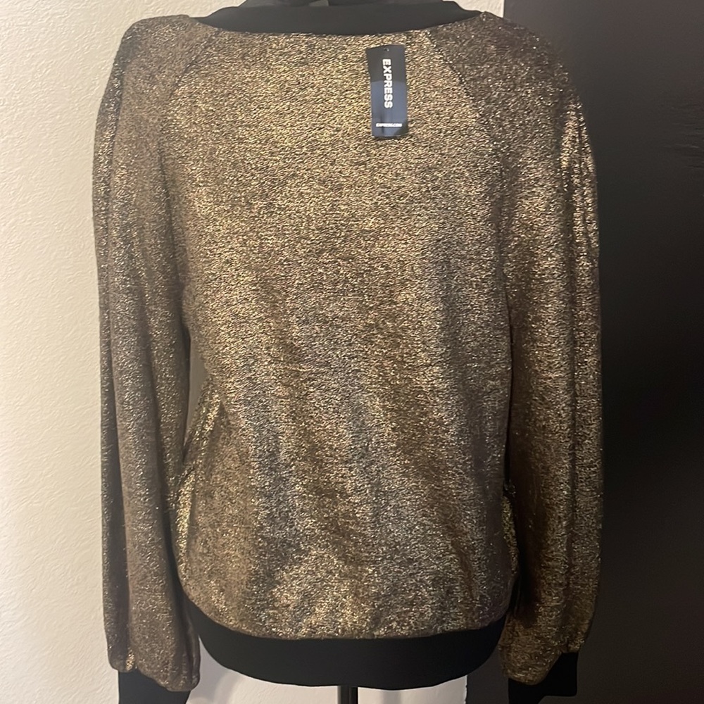 NWT Express Metallic Black/Gold Shimmer crew neck sweatershirt - Picture 10 of 11